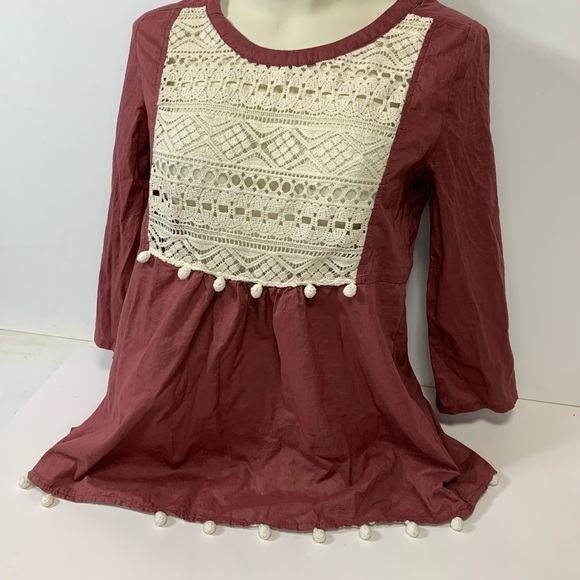 Umgee Boho Style Blouse with Pom Poms - Picture 2 of 7